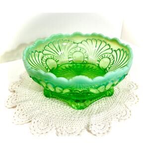 Lime Green Dessert Bowl, Tokyo Pattern - Early American Glass, 8.5 inch Round